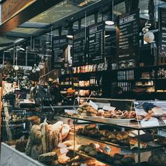 Bakery display with bread and pastries