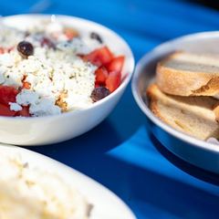 Greek salad and bread at a taverna